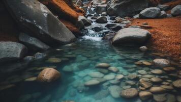 Clear stream with pebbles visible beneath the water. photo