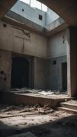 Abandoned Concrete Structure with Broken Windows. photo