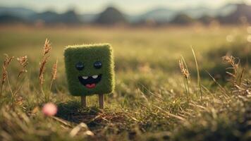 Cheerful Grass Character in Nature - Whimsical Digital Art. photo