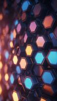 Technological hexagonal background with blue neon illumination. photo