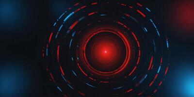 A black and red background with a glowing blue circle in the middle. photo