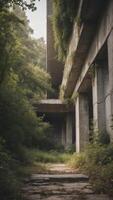 Ruined Concrete Structure Overgrown with Nature. photo