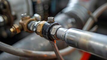A closeup of a fuel line joint shows the precision and attention to detail that goes into ensuring a leakproof connection photo