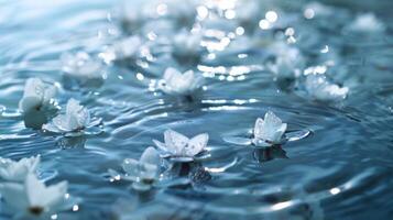 Ice cubes float on the surface of the water adding an element of visual and sensory stimulation to the meditation experience photo