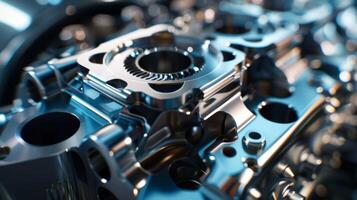 A closeup of an engine block with a unique hexagonal shape giving it a modern and futuristic look photo