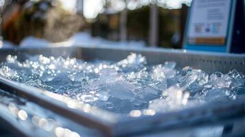An outdoor ice bath with a sign promoting the benefits of cold therapy for muscle recovery photo