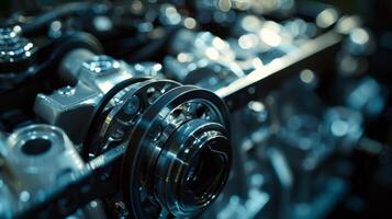 The camera focuses on a specific spot on the engine belt where two separate pieces are joined together with expert precision creating a seamless and strong connection photo