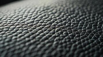 The closeup of a modern interior trim made of black leather with clean lines and a smooth polished surface photo