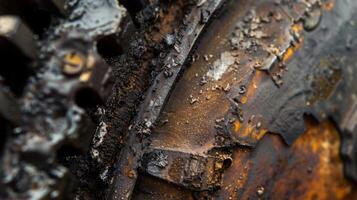 Macro image of a drive belt burn mark indicating overheating and potential damage to surrounding parts photo