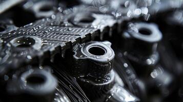 We can see the minute details of the grooves and ridges on the surface of the engine belt designed specifically to increase friction and help maintain proper tension for optimal function photo