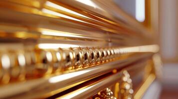Closeup on a luxurious interior trim with a metallic gold finish reflecting light and adding a touch of glamour to the room photo