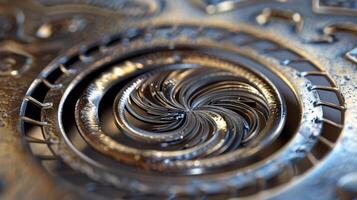 The next image showcases a vent made from shiny silver metal with a circular shape and a decorative swirl pattern etched onto its surface photo