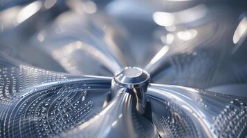 The propellers of the drone are intricately designed with curved edges resembling the wings of a bird in flight. The silver blades catch the light as they rotate creating a mesmerizin photo