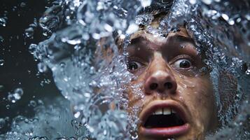 A person submerged in a bathtub filled with ice water their face contorted in shock as they push themselves to find mental clarity photo