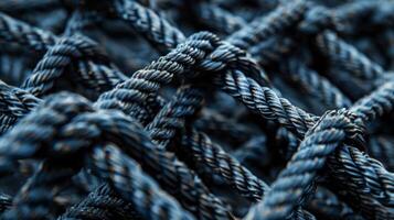 The knots used to tie the cargo net together are expertly crafted with each loop and twist tightly secured. The overall effect is a complex yet functional web photo