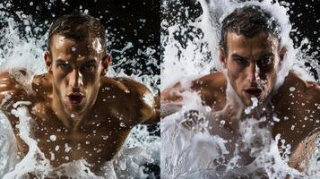 A sidebyside comparison of an athletes performance before and after incorporating ice baths into their training regimen with significant improvements in speed endurance and strength photo