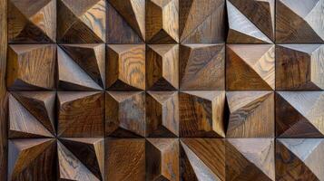 A detailed shot of a geometric patterned interior trim made of dark stained wood adding a unique and eyecatching touch to the space photo