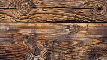 The closeup of a rustic wooden interior trim with a rough weathered texture and natural knots and patterns photo