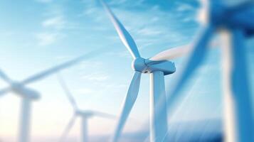 Detailed shot of wind turbines in motion, harnessing the power of the wind to generate electricity. photo