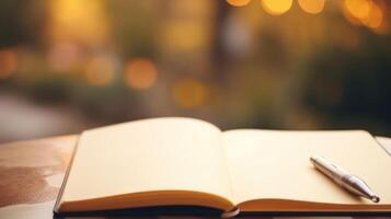 Closeup of a blank notebook, waiting to be filled with ideas and action plans for youth empowerment. photo