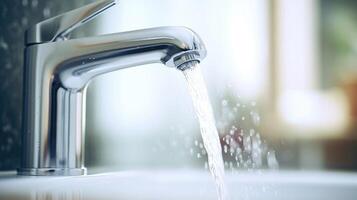 Closeup of a touchless faucet, activated by motion sensors for added convenience. photo
