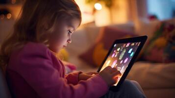Closeup of a tablet, with a parental control app open, allowing parents to monitor and manage their childs screen time and online activities. photo