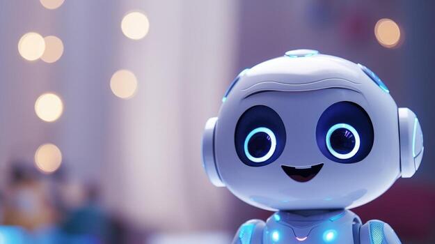 Detailed shot of a talking robotic toy, utilizing AI to stimulate language learning and conversation with children. photo