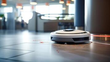 Detailed view of a robot vacuums wheels navigating around a tight corner to access hardtoreach areas. photo