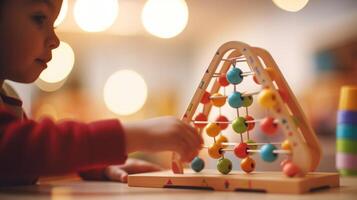 Closeup of a smart toy, interacting with the child based on their interests and academic level to enhance their learning experience. photo