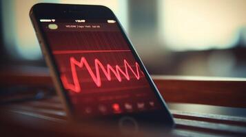 Closeup of a detailed heart rate graph on a mobile remote monitoring app. photo