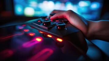 Closeup of a hand adjusting safety settings on a gaming console. photo