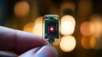 Closeup of a tiny biometric sensor implanted under the skin. photo