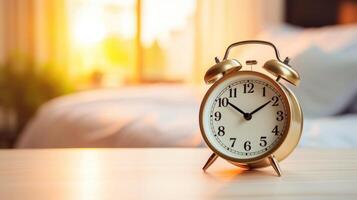 Closeup of a smart alarm clock, reminding the kids to get ready for their virtual learning session. photo