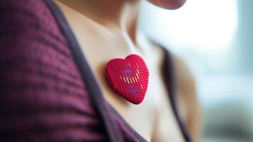 Closeup of a biometric patch that measures temperature, heart rate, and sweat levels. photo