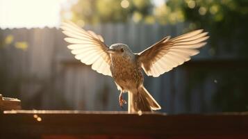 Closeup of a shutter on being pressed as a bird takes flight in the background. photo