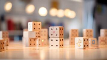 Closeup of a wooden block set with sensors and AI technology, allowing children to build and program their creations. photo