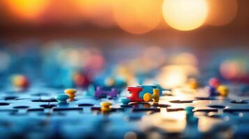 Closeup of a puzzle with one piece missing, signifying the continuous pursuit and evolution of skills and knowledge as a critical element in personal and professional growth. photo