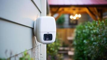 Closeup of a motion sensor with a builtin camera for enhanced home security. photo