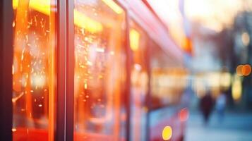 Closeup of a public transportation bus, emphasizing the positive impact of using public transit. photo