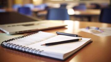 Macro shot of a students notebook filled with notes from an online safety presentation. photo