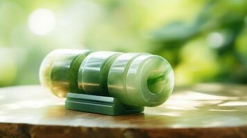 Closeup of a jade roller, believed to improve circulation and reduce puffiness and wrinkles, suitable for those in their 60s and above. photo