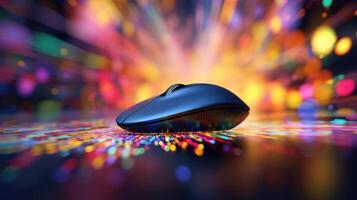Closeup of a computer mouse hovering over a virtual paintbrush tool photo