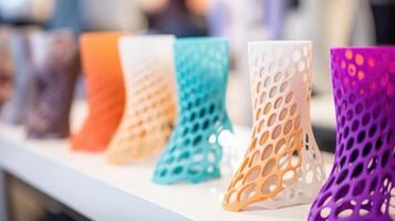 Closeup of a 3Dprinted prosthetic being customized with different color options and designs for the patients personal preference. photo