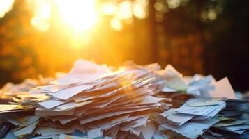Macro shot of cled paper ss being collected for proper disposal. photo