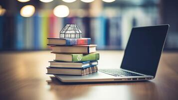 Closeup of a stack of books with titles on cyber security, part of an online safety education workshop. photo