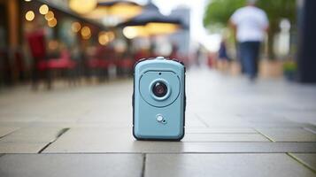 Closeup of a smarch with a builtin camera and geofencing capabilities to keep track of your childs whereabouts. photo