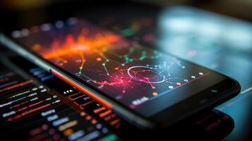 Closeup of a graph on a smartphone screen, representing the data and analysis collected by an AIpowered diagnostic tool over a period of time. photo