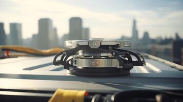 Closeup of a panel tilt mount in the process of being secured on a rooftop. photo