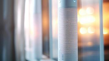 Closeup of smart blinds being controlled by voice command. photo