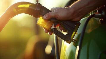 Closeup of a farmers hand adjusting a biofuel pump on a tractor. photo
